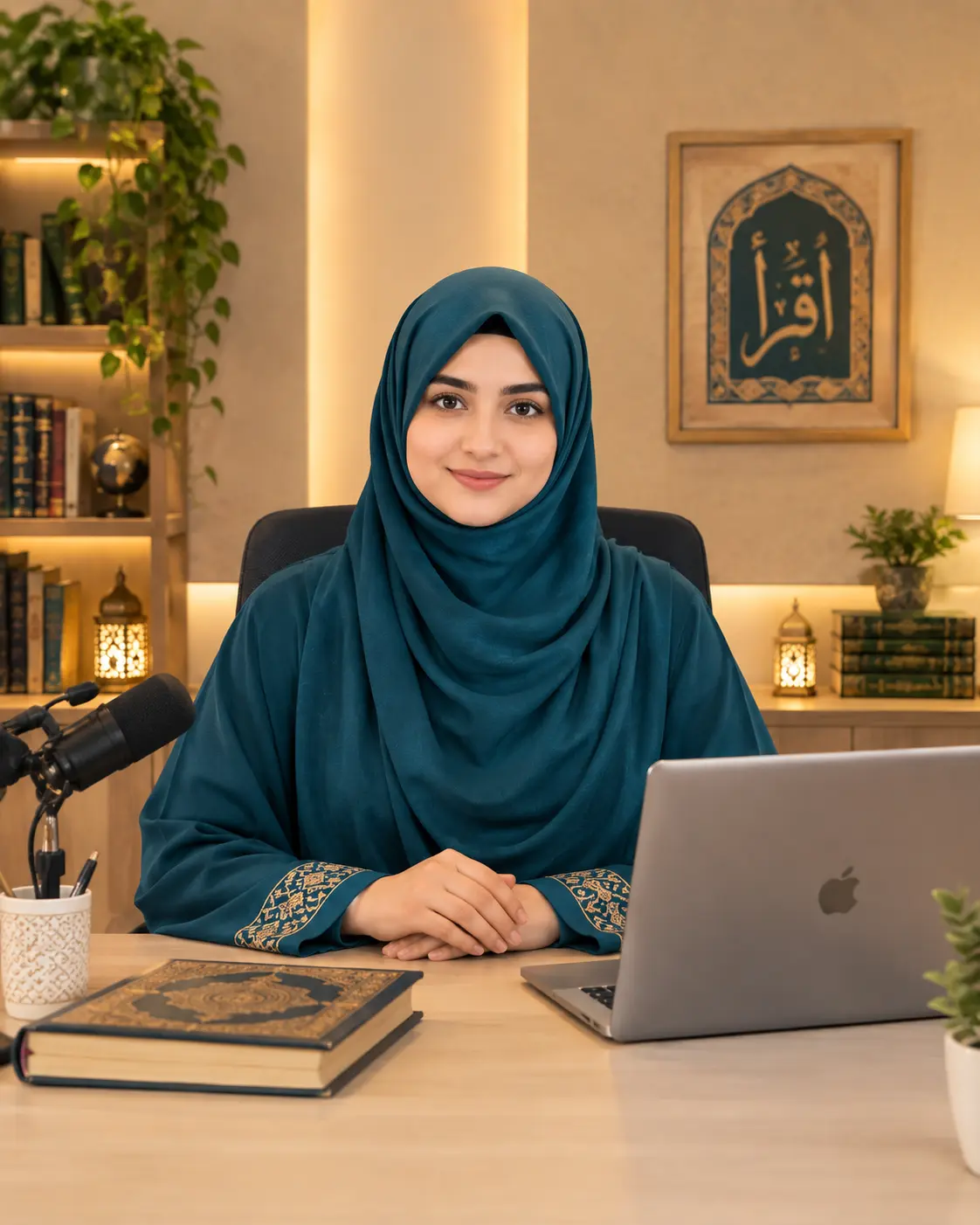 Qualified female Islamic scholar teaching safely online